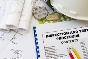 Inspection and test procedure and engineering tools with hard hat.